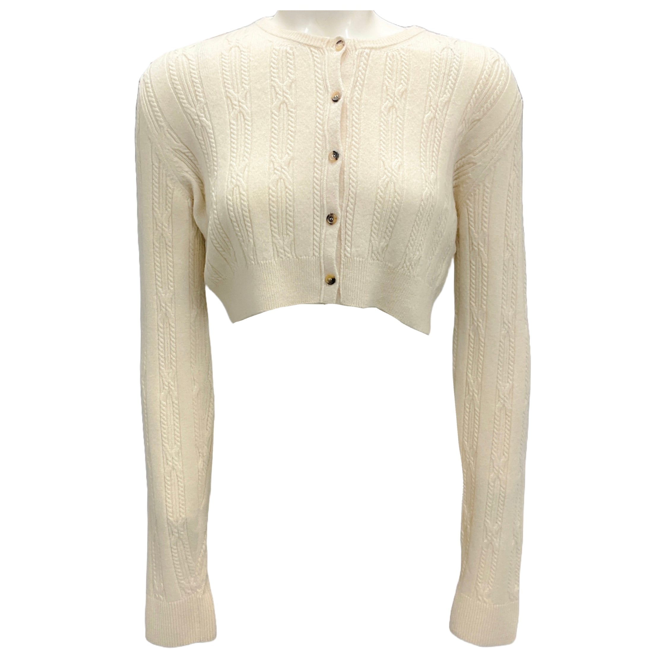 Khaite Ivory Cropped Cashmere Knit Cardigan Sweater