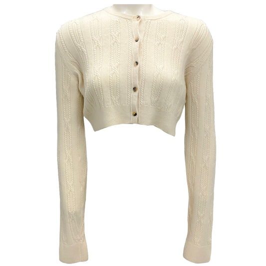 Khaite Ivory Cropped Cashmere Knit Cardigan Sweater