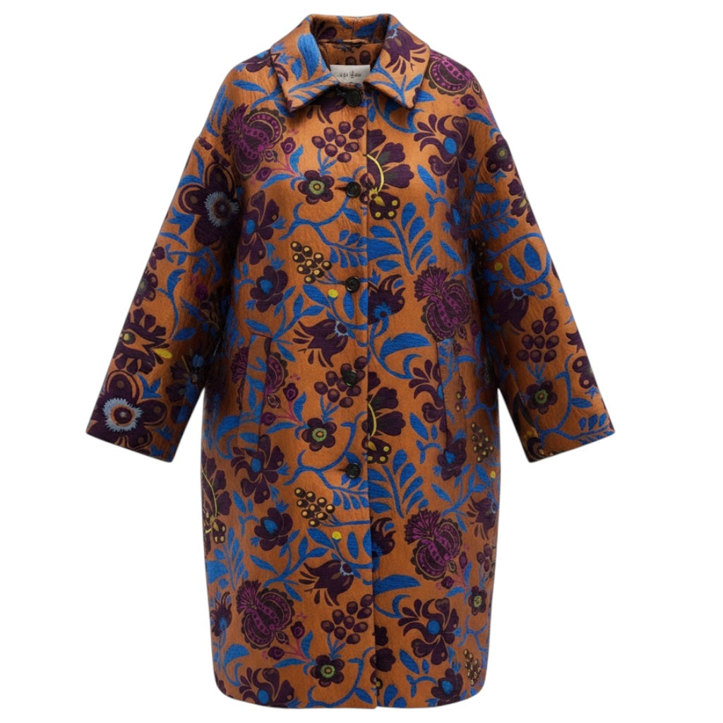 La DoubleJ Brown / Blue Multi Floral Jacquard Selva Boxy Coat