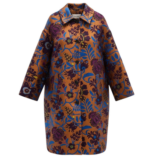La DoubleJ Brown / Blue Multi Floral Jacquard Selva Boxy Coat