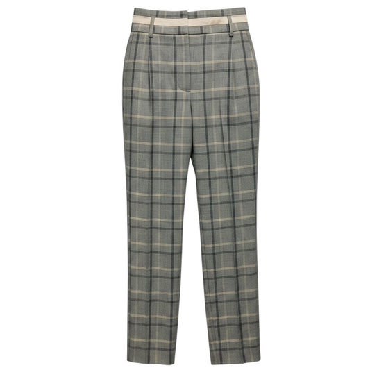 Peserico Grey Tailored Plaid Wool Pants