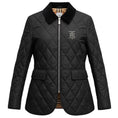Load image into Gallery viewer, Burberry Navy Blue Quilted Zip Front Nova Check Lined Jacket with Patch Detail and Corduroy Collar
