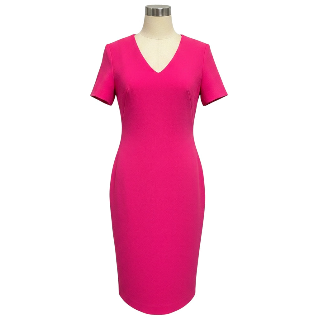 Brandon Maxwell Hot Pink Short Sleeved Wool Crepe Midi Dress