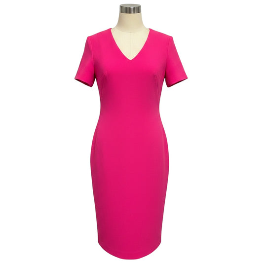 Brandon Maxwell Hot Pink Short Sleeved Wool Crepe Midi Dress