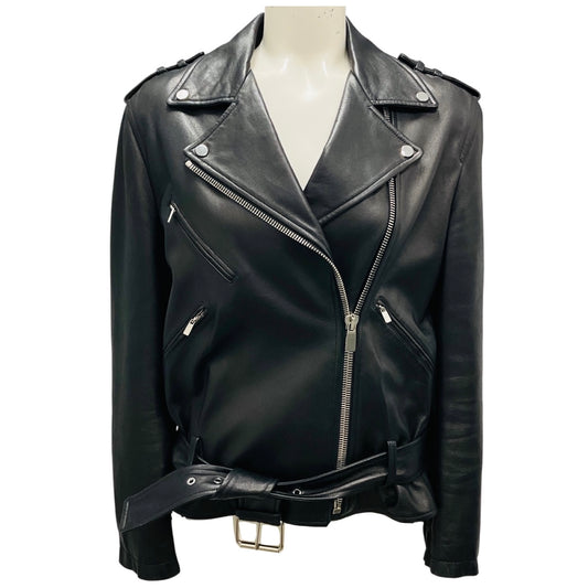 Michael Kors Collection Black Lamb Leather Moto Zip Jacket