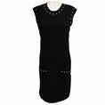 Load image into Gallery viewer, Chanel Black Faux Pearl Embellished Cotton and Cashmere Knit Dress with CC Logo Plate
