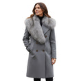 Load image into Gallery viewer, Michael Kors Collection Grey Banker Melange Wool Melton and Faux Fur Double Breasted Coat
