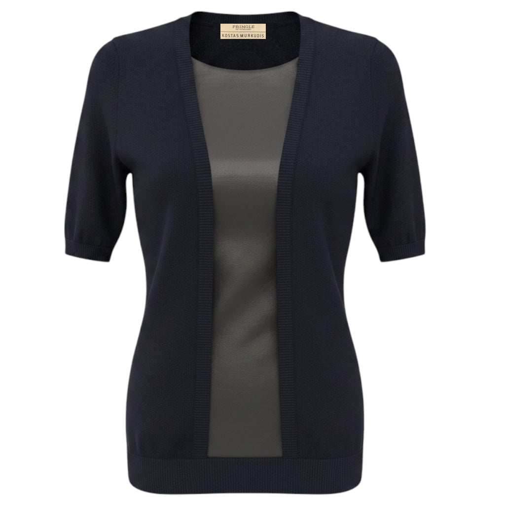 Pringle of Scotland Navy Blue Cashmere Knit Sweater with Black Leather