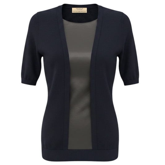 Pringle of Scotland Navy Blue Cashmere Knit Sweater with Black Leather