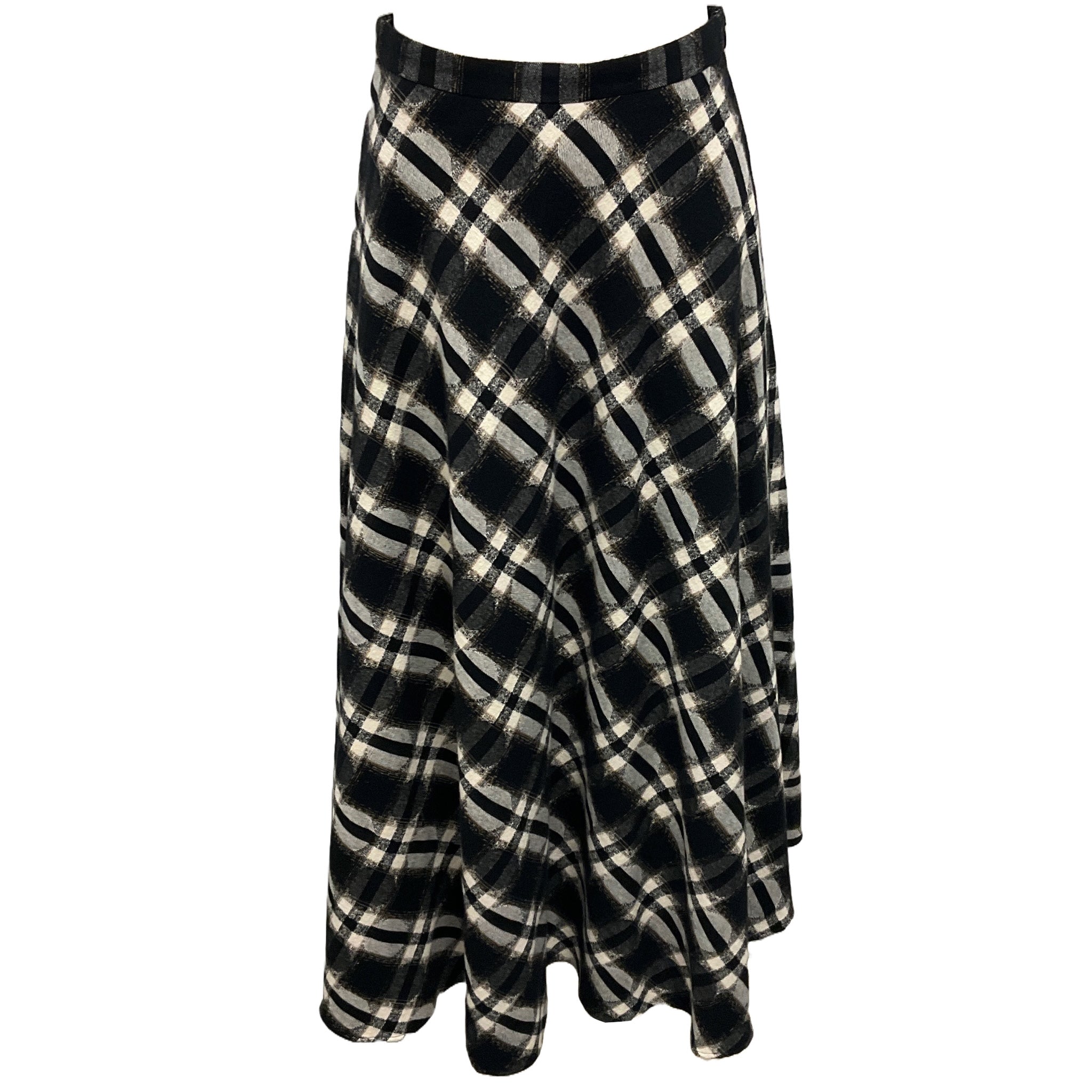 Akris Punto Black / Cream / Camel Plaid Midi Skirt