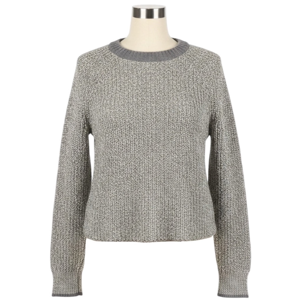 Rag & Bone Grey / White Cotton and Wool Knit Crewneck Pullover Sweater