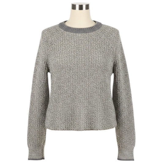 Rag & Bone Grey / White Cotton and Wool Knit Crewneck Pullover Sweater