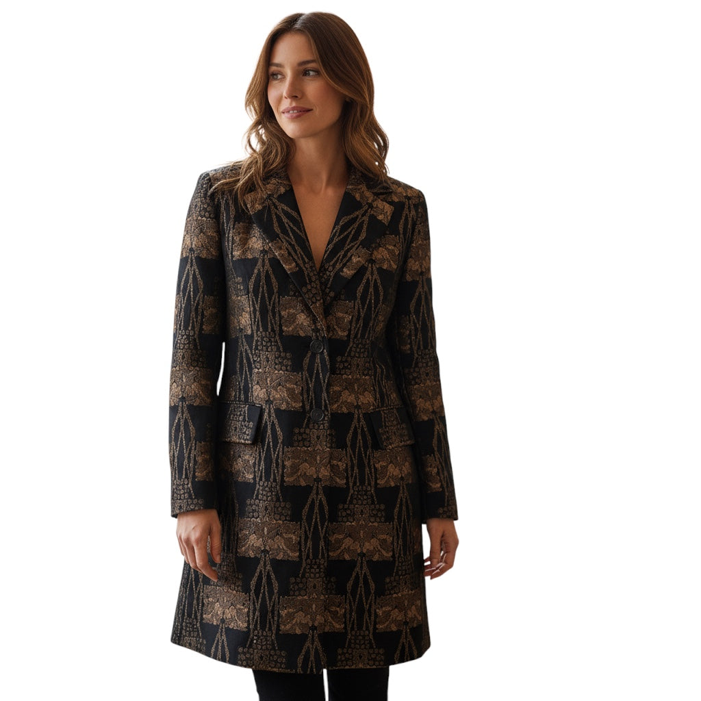 Akris Black / Brown / Gold Metallic Jacquard Coat