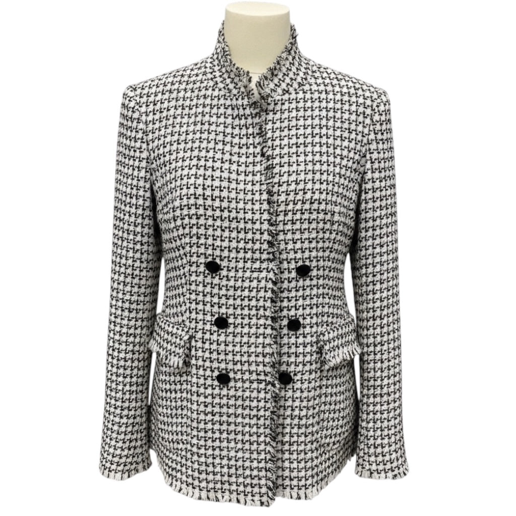 Akris Punto White / Black Fringed Tweed Jacket