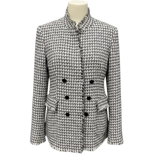Akris Punto White / Black Fringed Tweed Jacket