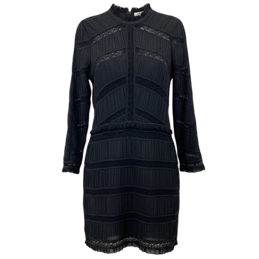 Ulla Johnson Black Noir Pleated Silk Chiffon and Sheer Lace Kitty Dress