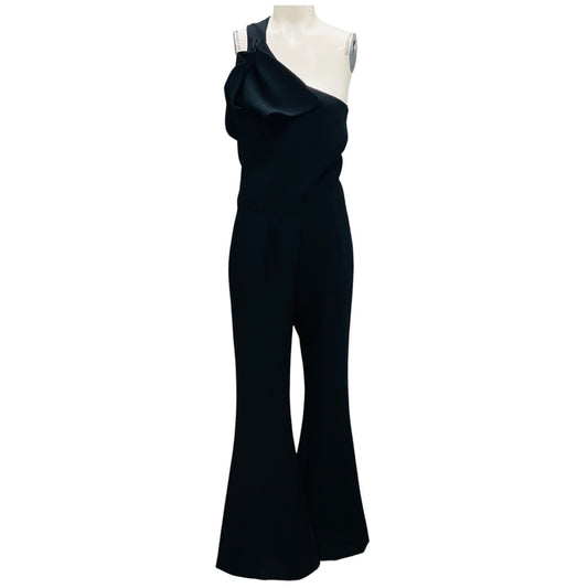 Safiyaa Black One Shoulder Wide Leg Crepe Jumpsuit
