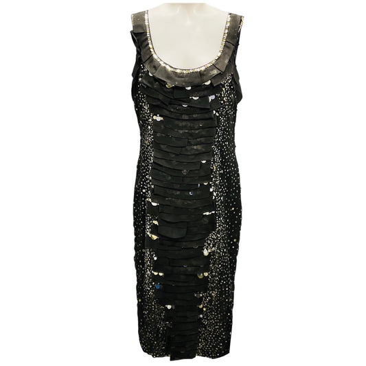 Carolina Herrera Anthracite Sequin Embellished Pleated Cocktail Dress