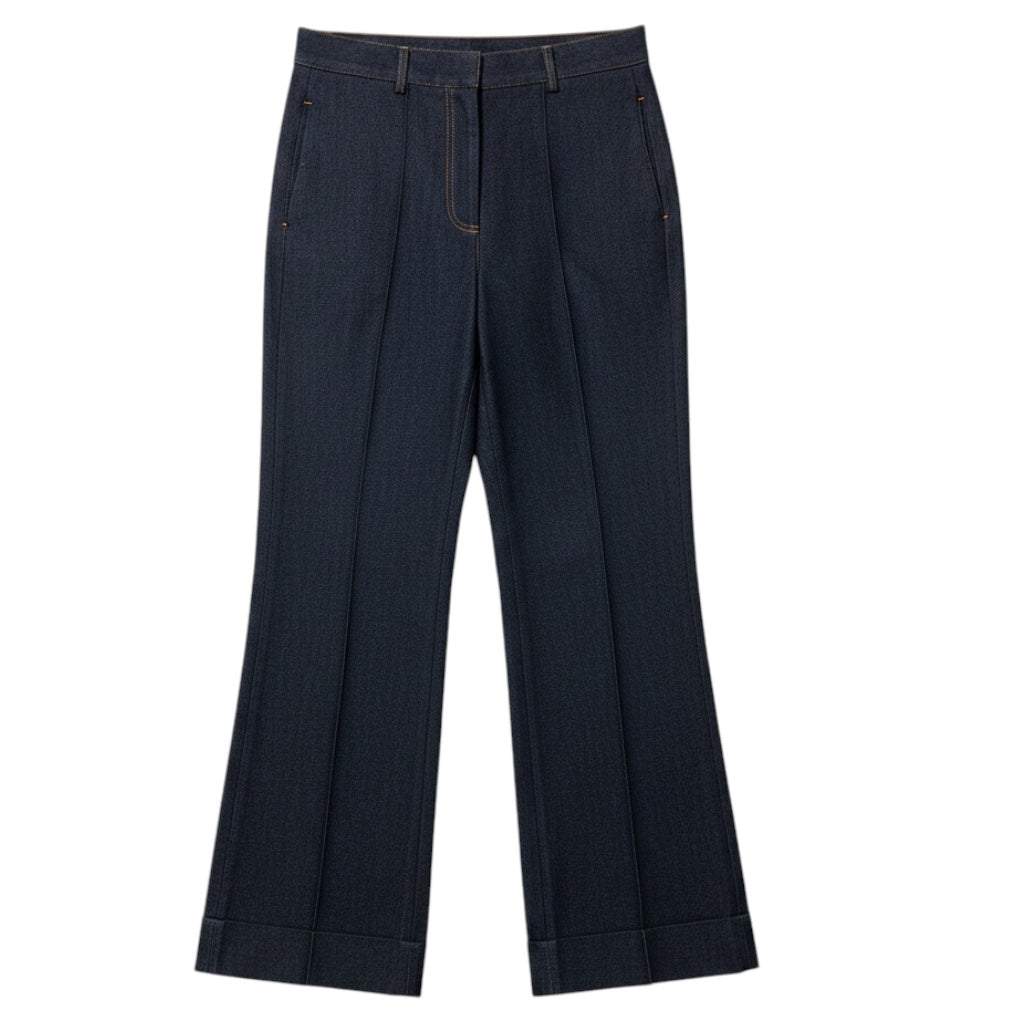 Adam Lippes Dark Blue Wash Denim Deeda Wide Leg Trousers