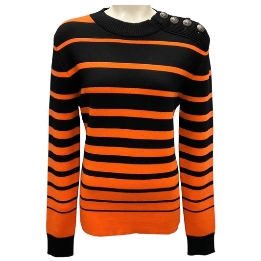 Paco Rabanne Black / Orange Striped Knit Sailor Sweater