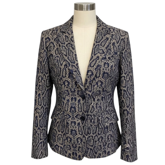 Ikram Navy Blue / Ivory Ikat Jacquard Two Button Blazer Jacket