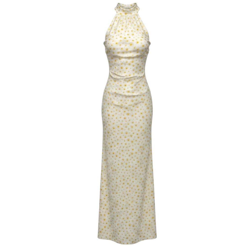Staud White / Yellow Daisy Print Coastal Maxi Dress