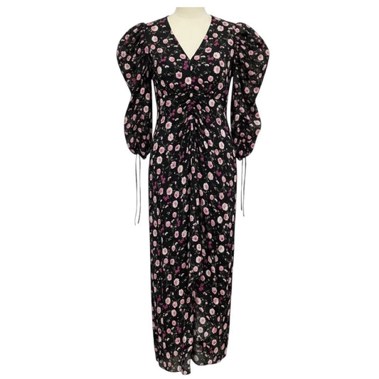 The Kooples Black / Pink Multi Floral Printed Silk Maxi Dress