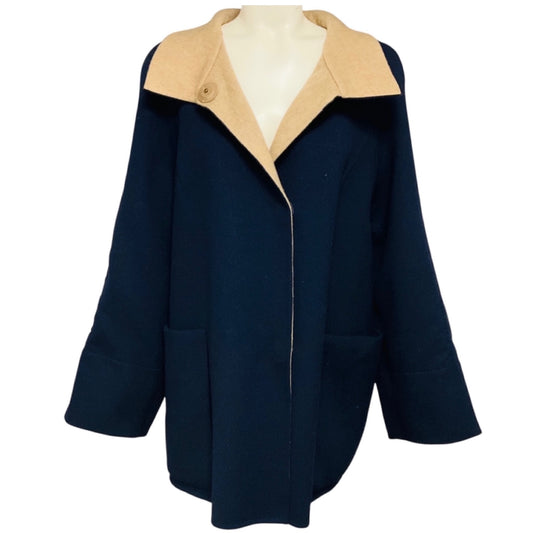 Akris Navy Blue / Camel Reversible Cashmere and Wool Coat