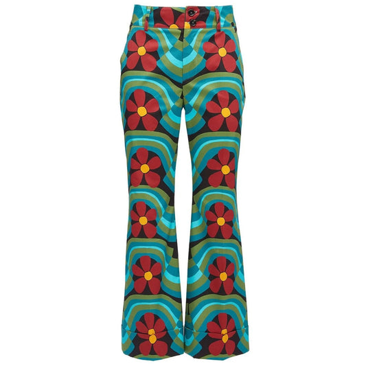 La DoubleJ Blue / Green Multi Hendrix Floral-print Flared Trousers