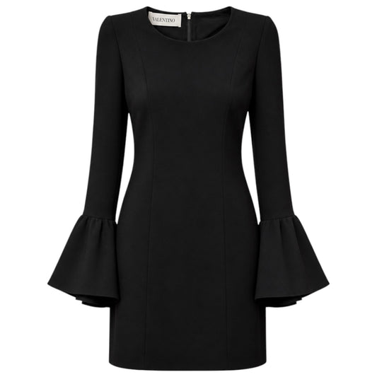 Valentino Black Bell Sleeve Crepe Dress