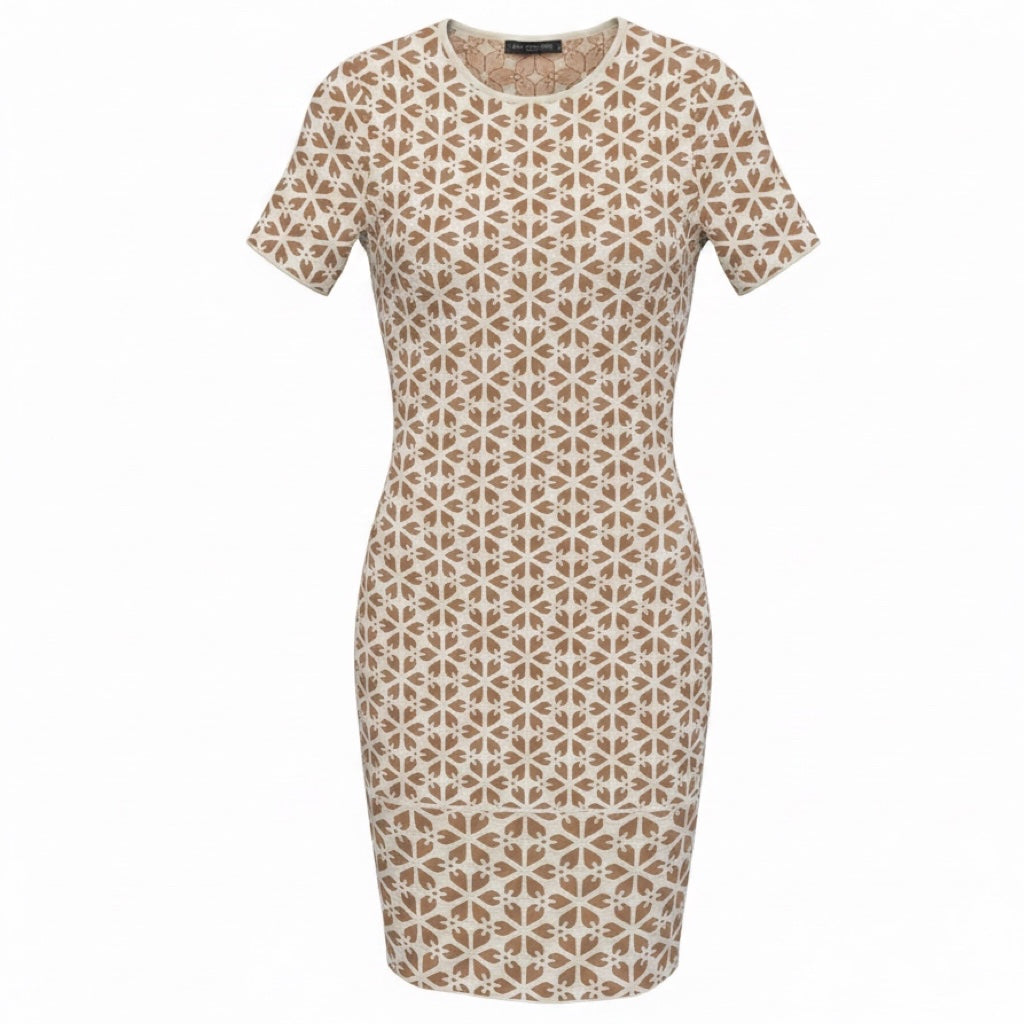 Alexander McQueen White / Nude Short Sleeved Fitted Patterned Knit Dress