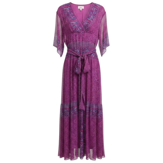 Ba&sh Fuchsia Maya Botanical Faux Wrap Maxi Dress