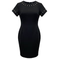 Load image into Gallery viewer, Teri Jon by Rickie Freeman Black Faux Pearl Embellished Short Sleeved Crepe Dress
