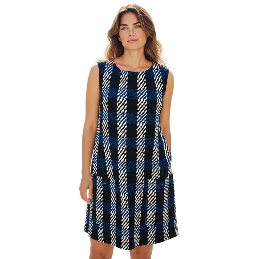 Marni Black / White / Blue Plaid Knee Length Dress