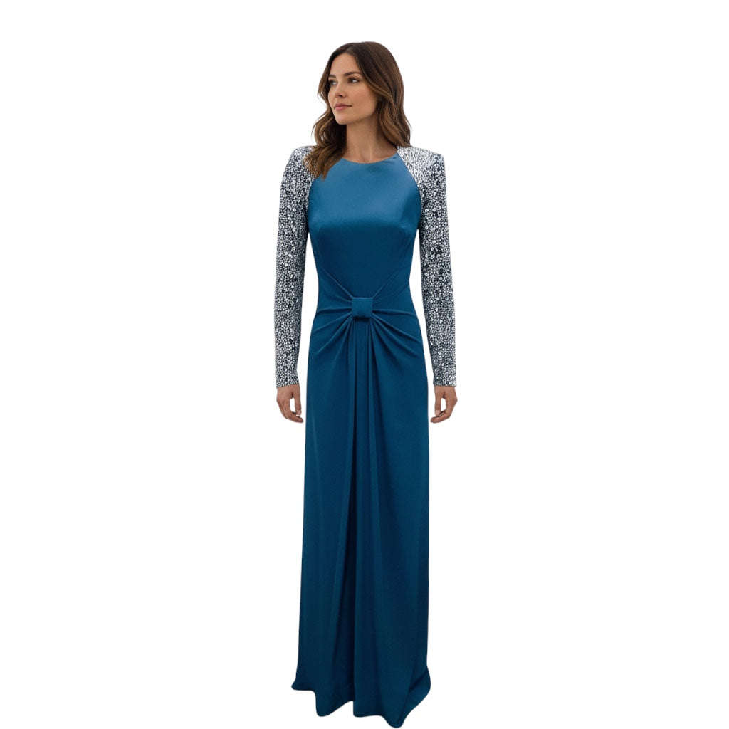 Jenny Packham Ink Blue Twyla Crystal Embellished Crepe Gown