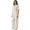 Load image into Gallery viewer, Elie Saab Ivory / Gold Hardware Short Sleeved Crepe Jumpsuit
