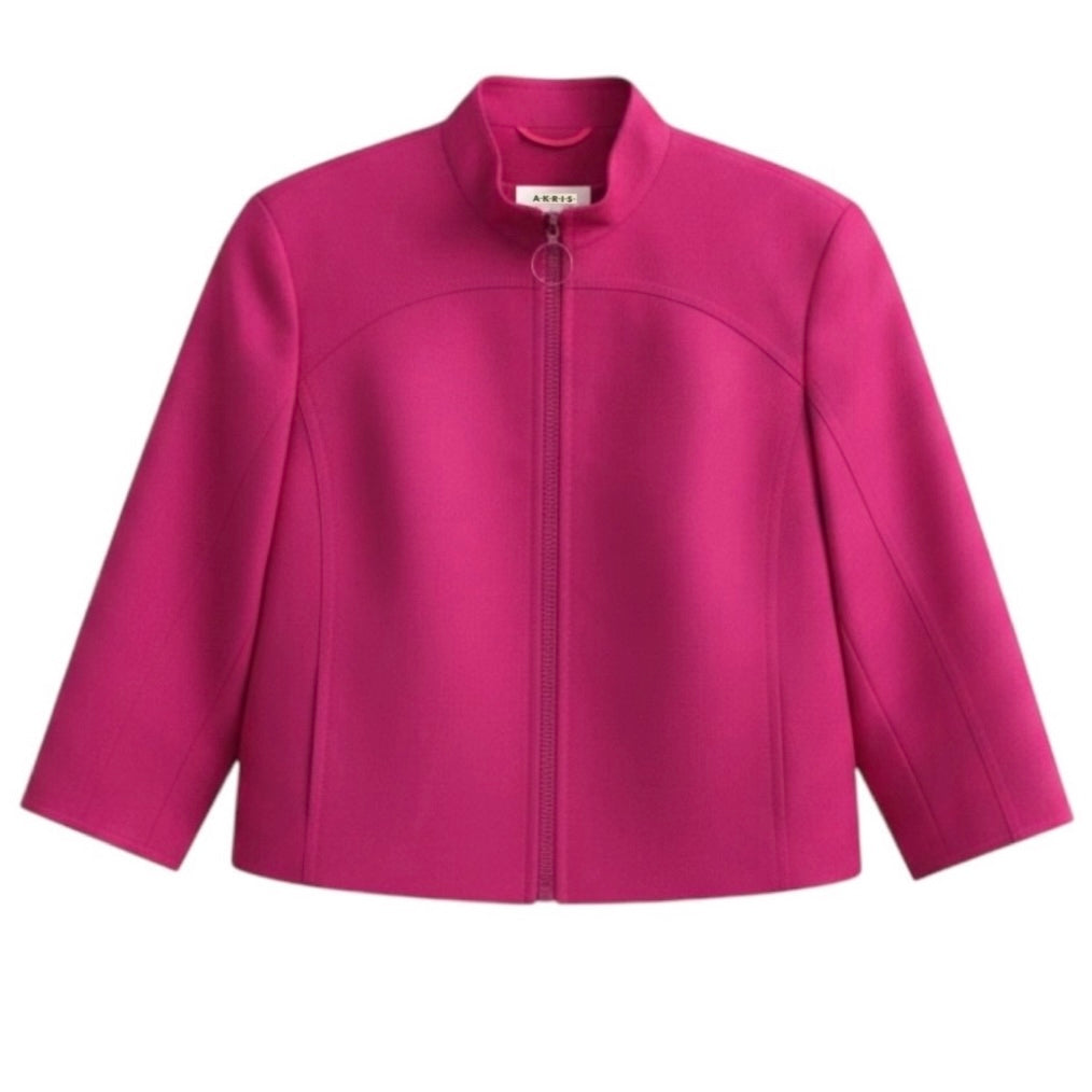 Akris Punto Fuchsia Pink Zip Front Wool and Angora Jacket