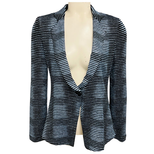 Armani Collezioni Light Blue / Black Striped Metallic Glitter Jacket