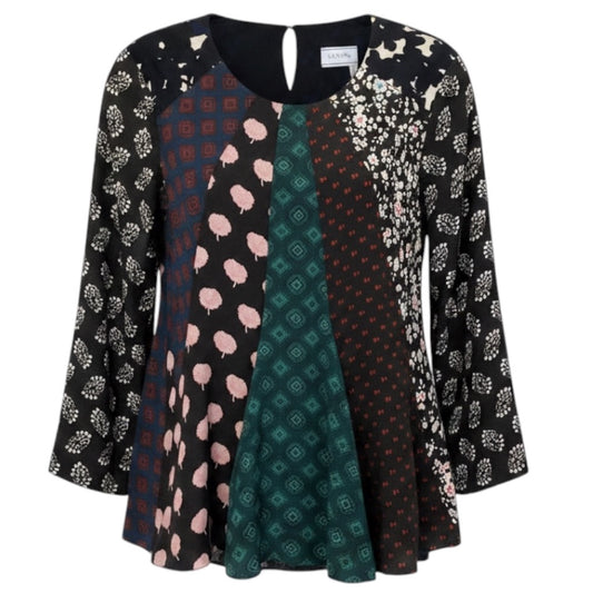 Lanvin Black Multi Patchwork Silk Blouse