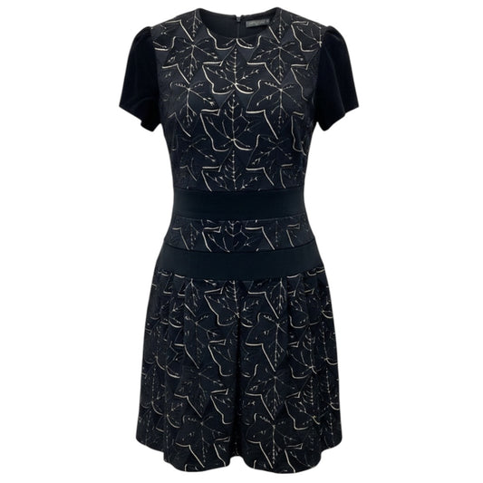 Alexander McQueen Black / Beige Leaf Design Brocade Velvet Short Sleeved Dress
