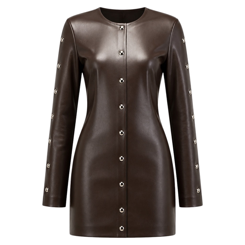 Stella McCartney Brown Vegan Leather Button Front Mini Dress
