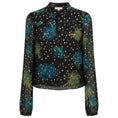 Load image into Gallery viewer, A.L.C. Black / Blue / Green / Yellow Multi Printed Silk Chiffon Blouse with Gold Metallic Lurex Dot Detail
