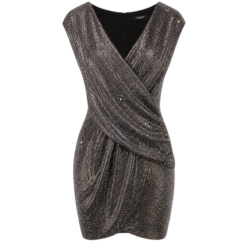 Balmain Silver Metallic Embellished Cocktail Dress