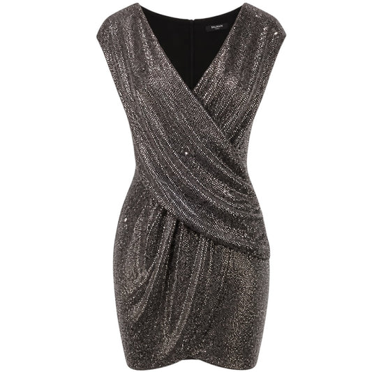 Balmain Silver Metallic Embellished Cocktail Dress