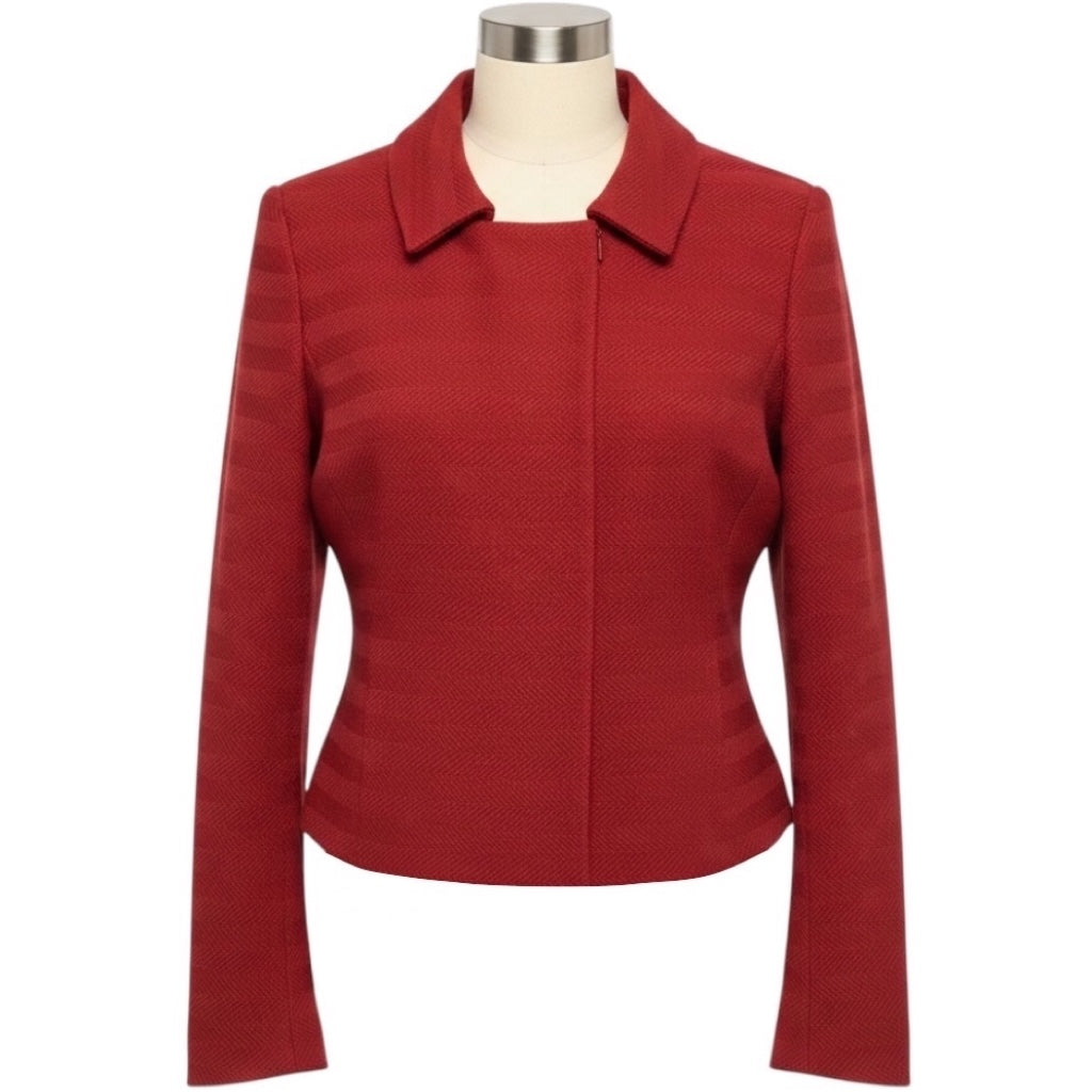 Akris Red Zip Front Silk Lined Wool Tweed Jacket