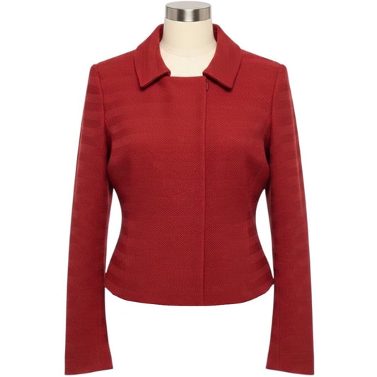 Akris Red Zip Front Silk Lined Wool Tweed Jacket