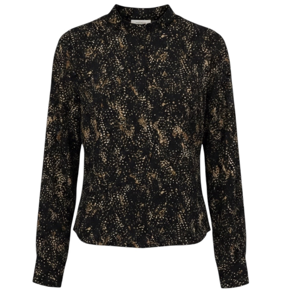 Isabel Marant Black / Tan Printed Silk Ilda Shirt / Blouse