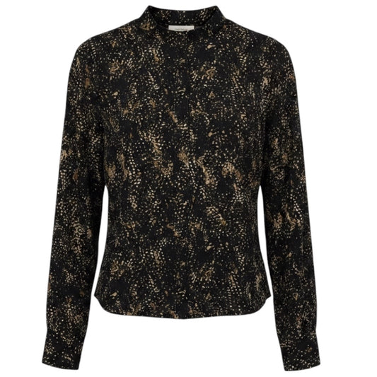 Isabel Marant Black / Tan Printed Silk Ilda Shirt / Blouse