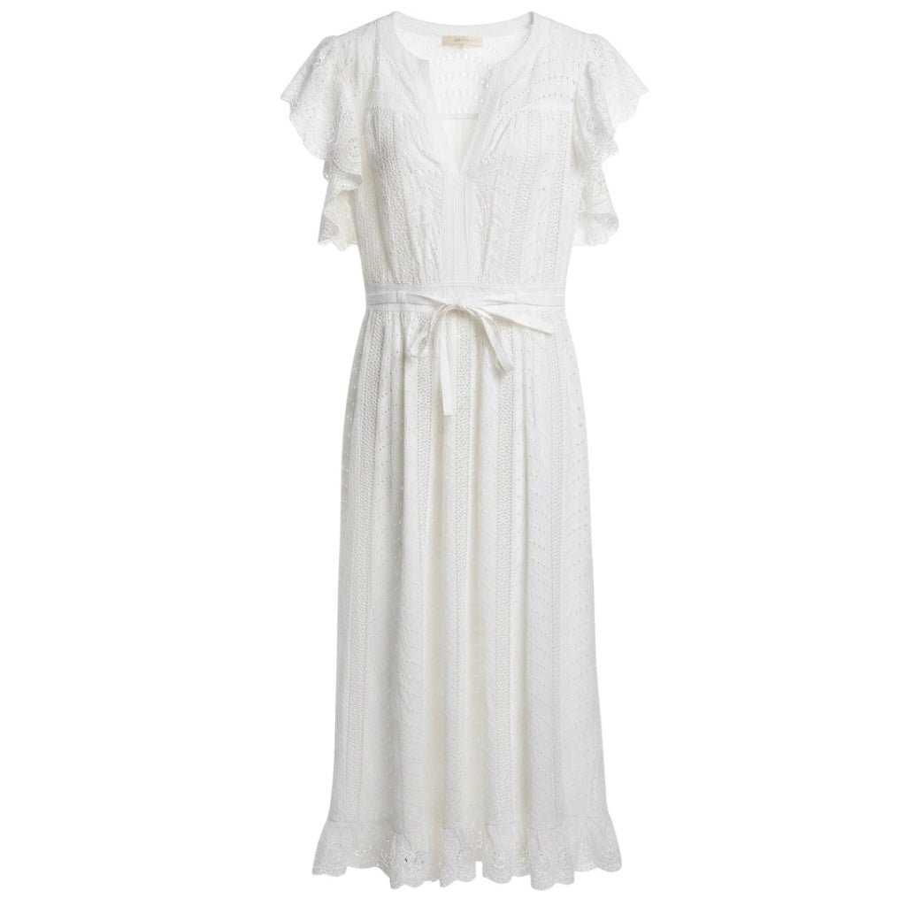 Ulla Johnson Pristine White Olga Flutter Sleeve Eyelet Midi Dress
