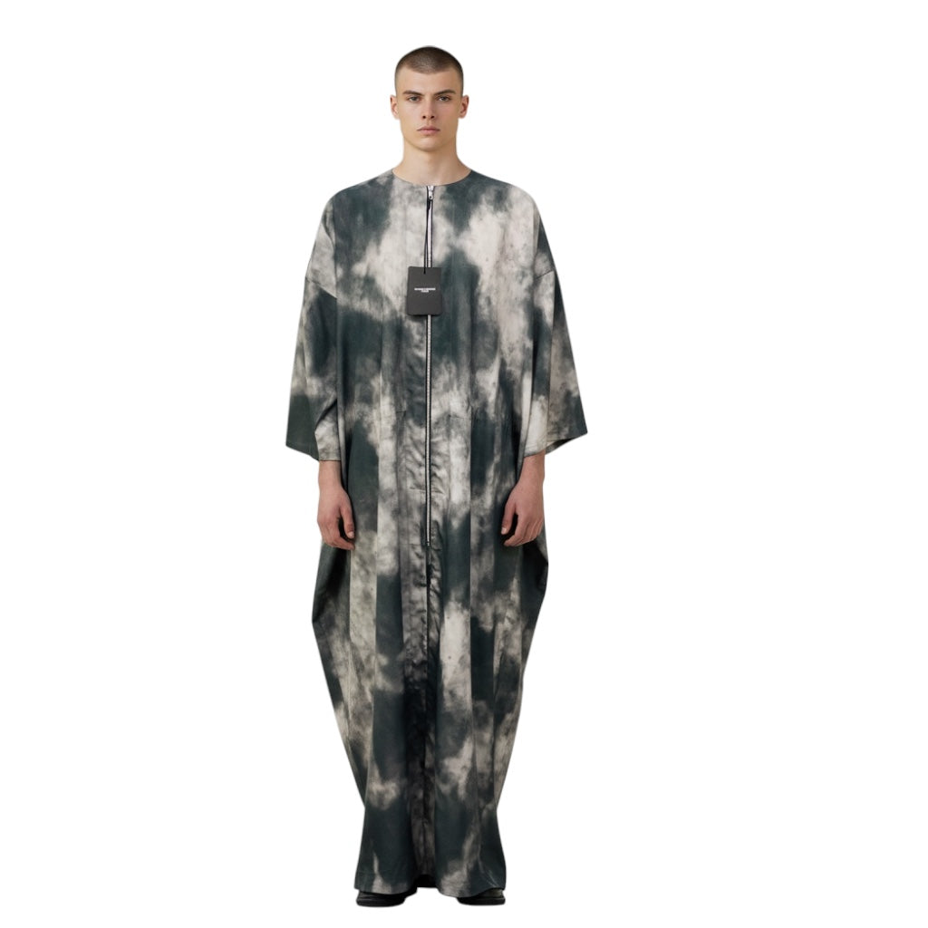 Costume National Homme Men's Grey Tie Dye Crew Long Zip Up Robe
